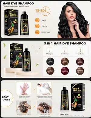 Shampooing colorant noir MEIDU 3-en-1 – 500 ml
