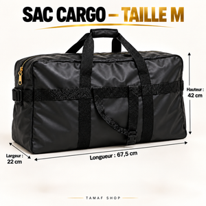 Sac cargo noir robuste – 4 tailles | S, M, L, XL | Poignées et bandoulière