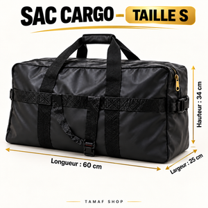 Sac cargo noir robuste – 4 tailles | S, M, L, XL | Poignées et bandoulière